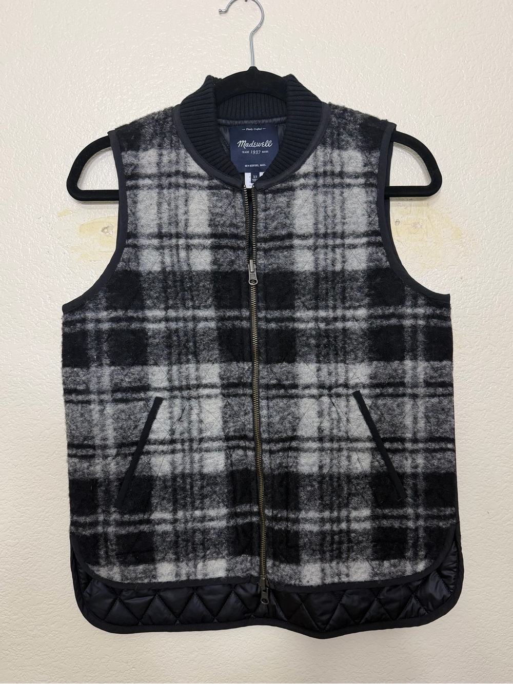 Madewell Reversible Plaid Wool Blend Quilted Zip Up Vest Size XS